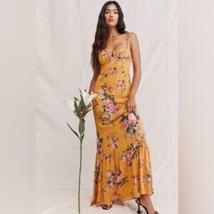 Reformation Floral Mustard Dress